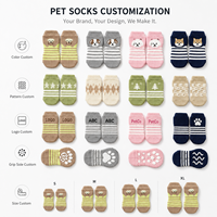 Chaussettes personnalisées pour chiens et chats, chaudes, imperméables, antidérapantes, imprimées, double couche, en coton, avec semelle en caoutchouc à pois, douces, respirantes, pour la marche en intérieur, soin des pattes