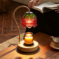 Lampe chauffe-bougie électrique vintage à intensité variable, décoration d'intérieur pour chambre et salon, cadeau de Noël, en bois et verre floral, prise CA standard