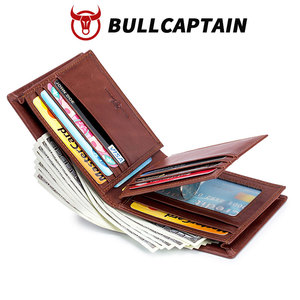 BULLCAPTAIN Men's Short <b>Wallet</b> Business Simple Fashion Soft Leather Youth Man <b>Wallet</b> RFID Genuine Cowhide Leather card <b>Holder</b> - Product Image 4
