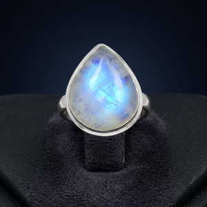 Bague personnalisée élégante et vintage en argent sterling 925 avec pierre de lune arc-en-ciel naturelle sertie clos, bijoux en gros - Product Image 2