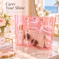 Sac fourre-tout en PVC transparent holographique multicolore imprimé sur mesure, imperméable, durable, rose, sacs fourre-tout en PVC transparent à bandoulière