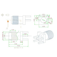 Conector RF de ángulo recto RF2-03E-T-00-50-G para soldadura DC, hembra, 50 ohmios, de cobre y latón, compatible con montaje a través de orificio