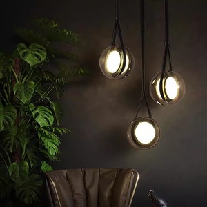 Nordic Style Creative Yo Yo Belt Pendant <b>Light</b> Round Led Glass Leather Minimalist <b>Chandelier</b> For Bedroom - Product Image 4