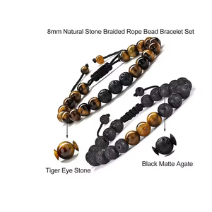 Wholesale Men's 8mm Tiger Eye Lava Stone Stretch <b>Bracelet</b> <b>Healing</b> Stress Fashion Accessory - Product Image 4