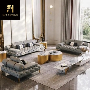 Juego de sofás de cuero con mechones italianos de lujo de Diseño de Moda de gama alta, muebles, sofás seccionales para sala de estar - Product Image 1