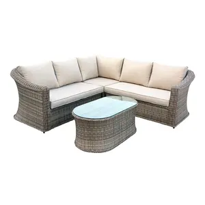 Luxury Design 5 Seat Outdoor Garden Patio Rattan Wicker Furniture Sets With Coffee Table Aluminum Corner Lounge Sofa Set