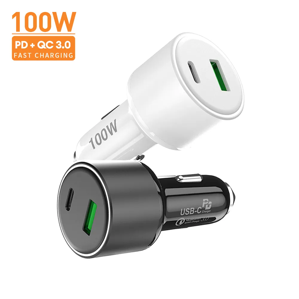 USB C Car Charger Adapter 100W 2-Port PD 65W QC3.0 18W Super Fast Charging Type C Smartphone Mobile Chargeur Cigarette Lighter