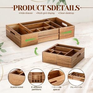 Japanese Style Wooden Extendable Cutlery <b>Storage</b> <b>Box</b> <b>Kitchen</b> Organizer With Compartments Standing Type Solid Wood Rectangular - Product Image 3