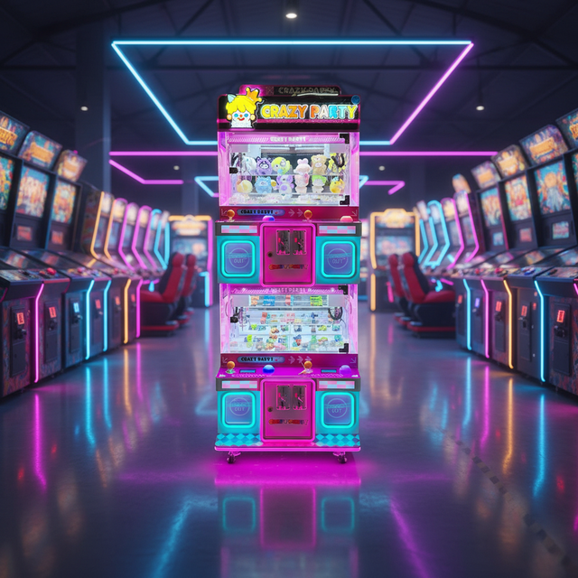 Durable Commercial Four-Player Crane Doll Claw Machine Amusement Park Neon Light Mini Prize Coin Operated Games English