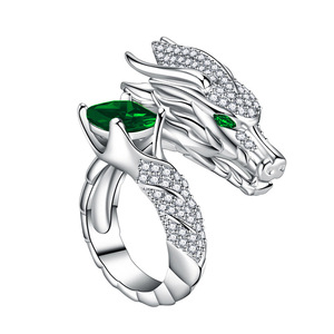 Anello Aperto a Forma di Drago con Zircone Quadrato per Donne, Gioiello da Dito Audace e Scintillante alla Moda - Product Image 1