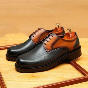 High-end New Men Brogue Carved <b>Flats</b> Men's Genuine Cow Leather Shoes Business British Style Wedding Dress Shoes - Product Image 1