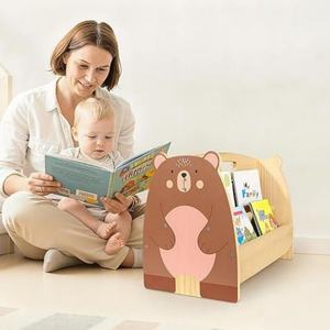 Étagère à livres pour enfants en bois, style Montessori, pour <span class=keywords><strong>chambre</strong></span> de bébé, étagère double face avec 4 niveaux et poches profondes - Product Image 2