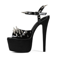 Personnalisation d'usine, personnalisation du logo, OEM, OED, Chaussures pour femmes sexy noires à clous, à plateforme et à talon aiguille, style Fish Queen, grandes tailles, pour boîte de nuit
