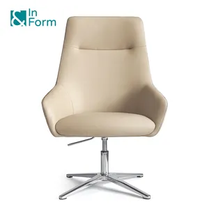 Вращающееся кресло с высокой спинкой, бежевое кресло из искусственной кожи, алюминиевый сплав, для домашнего офиса, роскошное вращающееся кресло-Босс