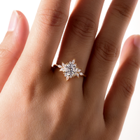 Bague de fiançailles de luxe en argent sterling 925 plaqué or 18 carats avec moissanite halo motif tournesol, sertie griffe, taille de bande 1,6-1,9 cm