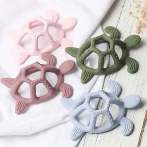 Großhandel Bpa Free Funny Turtle Silikon Beißring Baby Beißring Ring Beruhigendes Beiß spielzeug Weich strukturiertes Silikon Baby Beißring