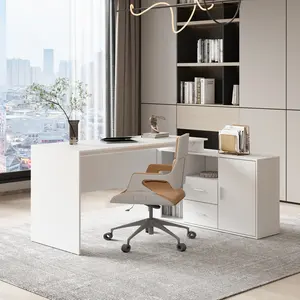 Wholesale Minimalist White Wooden L Shaped Home Office Desk With Large Storage Capacity Home Office Furniture Working Table