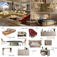 Ensemble de chambre à coucher de luxe avec lit king-size, table de chevet et coiffeuse moderne pour la conception de chambre principale de villa haut de gamme