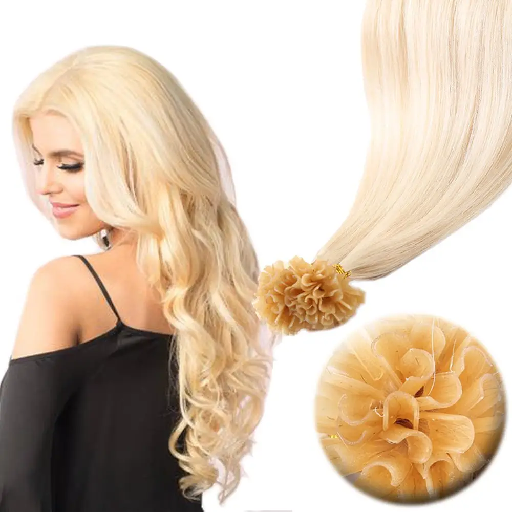Fabrik Großhandel 100% remy jungfräuliche rohe Nagel haut ausgerichtet europäischen Menschenhaar gerade Stil blonde Farbe U-Spitze Haar verlängerungen