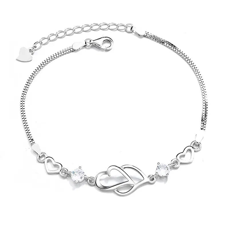 Groothandel Fabrikant Kristal 925 Zilver Sterling Hart Bedelarmband Sieraden