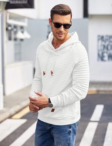 OMAIGA Sweat à capuche décontracté pour homme à manches longues avec cordon de serrage, tricot gaufré, poche kangourou, séchage rapide, 330g, 97% polyester, 3% élasthanne - Product Image 3