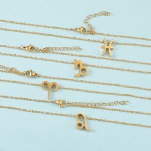 Collar con colgante de 12 signos del zodiaco de acero inoxidable, Gargantilla de cadena chapada en oro de 18 quilates, collar de astrología, joyería para mujer - Product Image 3