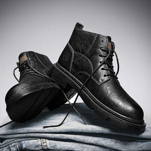 รองเท้าบูทผู้ชาย รองเท้าบูทหนังแท้สำหรับฤดูหนาว หุ้มข้อสูง บุขนสัตว์และผ้าฝ้ายกันหนาว รองเท้าบูทพื้นหนา หนังวัวชั้นบนสุด - Product Image 6