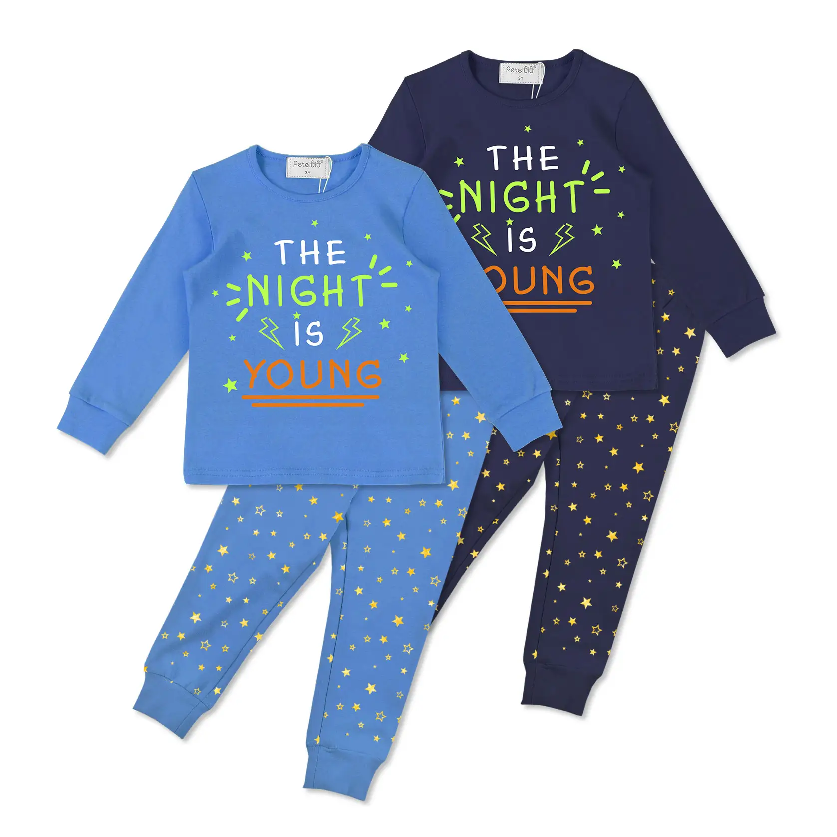 Conjunto de pijama informal con estampado reflectante para niños, set de pijama transpirable personalizado con múltiples patrones que brillan en la oscuridad