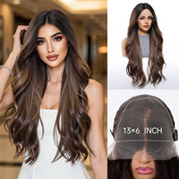 Peluca de seda japonesa realista, larga y rizada, color marrón claro, para mujer, con base frontal 13x6 de gran superficie, atada a mano, transpirable, de cobertura completa.