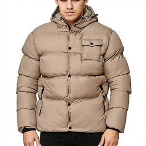 Veste matelassée beige à capuche pour homme avec poche poitrine et poche latérale zippée, manteau d'hiver, parka, vêtements pour homme - Product Image 2