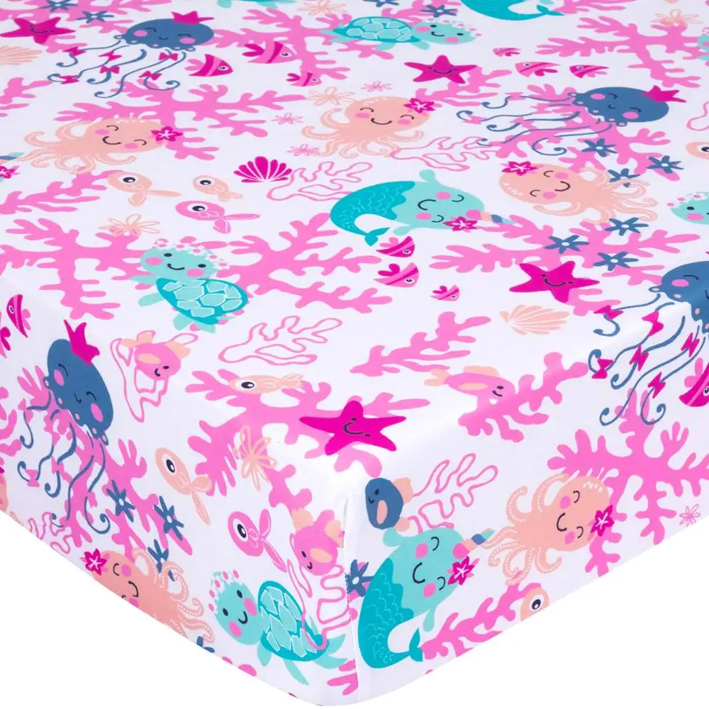 Oceano bebê jogo de lençol conjunto floral, berço, cama, folhas de algodão orgânico 100%