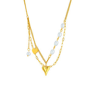 OEM <span class=keywords><strong>Collier</strong></span> En Forme De Coeur <span class=keywords><strong>Double</strong></span> Couche Portant <span class=keywords><strong>Collier</strong></span> Personnel En Acier Inoxydable Perle Coeur - Product Image 5