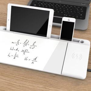 Tableau blanc de bureau à chargement sans fil Tableau en verre effaçable à sec avec support de clavier de rangement Tapis de bureau pour ordinateur - Product Image 1