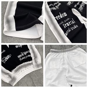 Pantalons imprimés à bords bruts en gros, streetwear, molleton français lourd, pantalons de survêtement évasés, lavage à l'acide, pantalons de survêtement surdimensionnés à jambes larges - Product Image 5