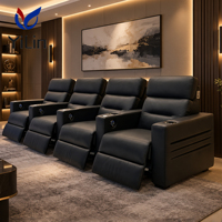 Ensemble de canapés inclinables électriques 4 places en cuir noir avec structure métallique, canapé inclinable moderne pour home cinéma avec chargeur USB pour salon