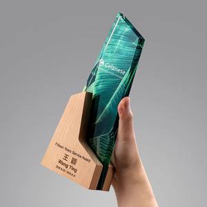 كأس كريستالي من الخشب الصلب المخصص ، موظفين ممتازين ، أخضر - Product Image 6