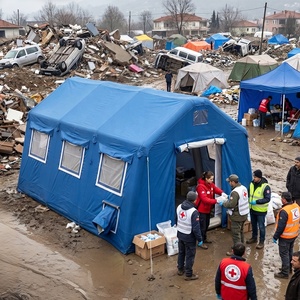 <span class=keywords><strong>Tente</strong></span> de secours gonflable commerciale robuste en PVC bleu imperméable à montage rapide pour campement d'urgence OEM ODM - Product Image 3