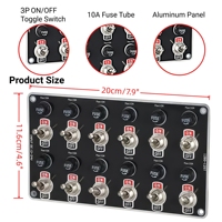 Panneau d'interrupteurs à bascule 12 gangs avec fusible 10A, interrupteur à bascule 12V-24V 3 broches SPST ON/Off Marine Heavy Duty pour RV Car Motorhome Truck