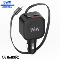 IBD pabrik grosir 96W kabel dapat ditarik pengisi daya mobil pengisian cepat telepon Tipe c PD30W USB QC30W PPS33W 3 in 1 adaptor mobil