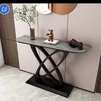 Console d'entrée moderne de style italien contemporain en métal avec plateau en ardoise, design mural de luxe pour salon