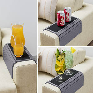 Bamboo Folding Couch Cup Holder Food Drink Snack Remote Control and Phone <strong>Armchair</strong> Sofa Couch Arm <strong>Table</strong> <strong>Tray</strong> for Wide Couches - Product Image 3