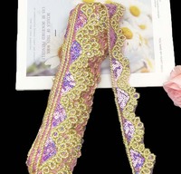Dentelle à paillettes colorées avec fil doré de 4 cm de large, divers styles de dentelle en stock
