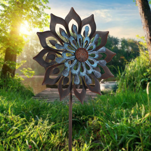 Ornement de moulin à vent en plastique gris en forme de fleur pour la décoration de jardin, pelouse, cour - <span class=keywords><strong>Design</strong></span> Art Déco extérieur imperméable - Product Image 6