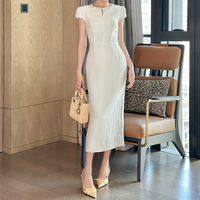 Robe midi de style français ZYHT 9050, manches courtes, motif uni, tissu en rayonne, élégante robe de bureau d'été