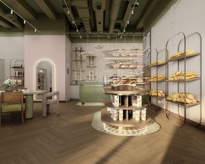 Diseño Interior de Lujo para Cafetería y Panadería Francesa, Muebles Personalizados para Panadería y Cafetería, Solución Integral en Madera Nórdica Crema y Vidrio - Product Image 5