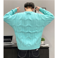 Personnalisé le nouveau tricot hommes pull vêtements d'hiver lâche loisirs col rond pull manches chauve-souris conception couleur unie pull hommes