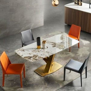 Conjunto de Mesa de Jantar e Cadeiras de Luxo Moderno para 6 Lugares Retangular em Aço Inoxidável com Pernas Douradas Móveis para Casa em Preto - Product Image 4