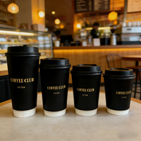 Gobelets à café jetables personnalisés avec logo, 8oz, 10oz, 12oz, 16oz, avec estampage à chaud doré, double paroi, en papier noir, avec couvercles