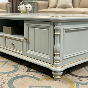 Luxury Gold Carved Solid Wood <b>Coffee</b> <b>Table</b>, 2 Cabinet 1 Drawer Turned <b>Leg</b> Storage Cocktail <b>Table</b> <b>For</b> Farmhouse Living Room - Product Image 5