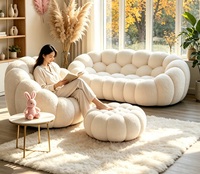 Französische Weiße Gartenmöbel: 2 Gebogene 5-Sitzer Sitzsack-Sofas im Kürbis-Design aus Berber-Fleece – Lazy Bubble Sofas